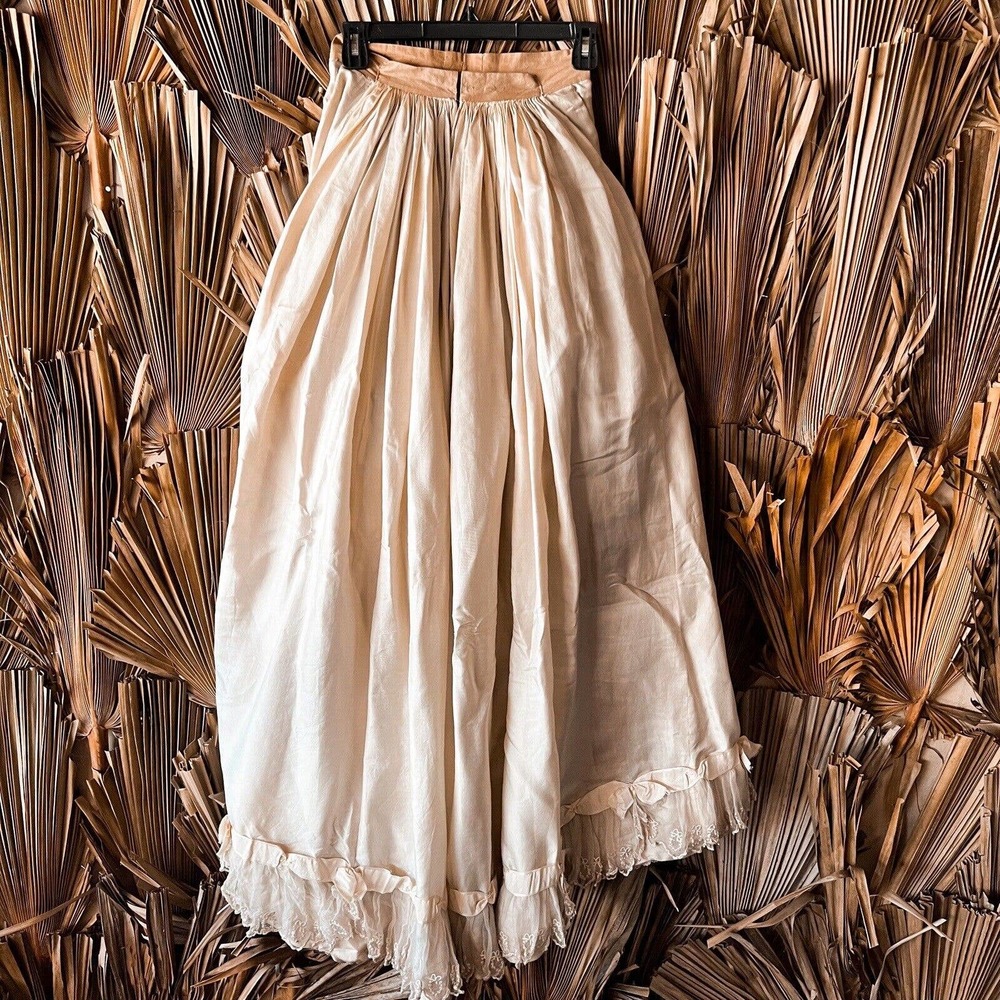 Antique 1830's Silk :Couture Wedding Gown Double Puff Sleeve Corset Bodice XXS - Picture 8 of 12